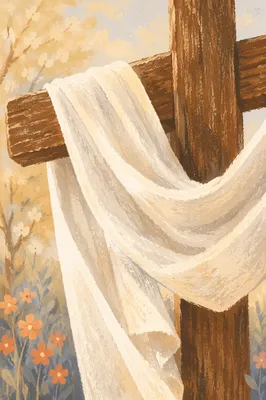 Easter Cross Draped With White Cloth