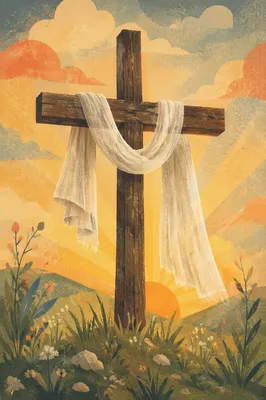Easter Resurrection Cross with Draped White Cloth