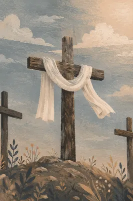 Resurrection Cross With Draped White Linen