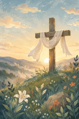 Easter Dawn Cross With Draped White Cloth