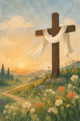 Resurrection Cross at Peaceful Spring Dawn