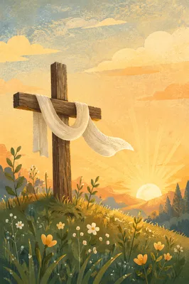Resurrection Cross at Spring Sunrise