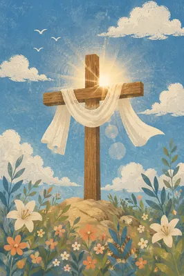 Easter Resurrection Cross With White Cloth
