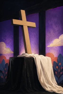 Easter Resurrection Cross with Draped White Cloth