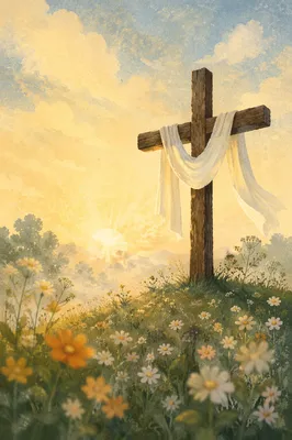 Easter Resurrection Cross in Misty Meadow
