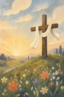 Easter Resurrection Cross With Draped White Cloth