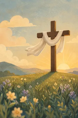 Easter Resurrection Cross with Draped White Cloth
