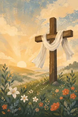 Easter Resurrection Cross With White Draped Cloth