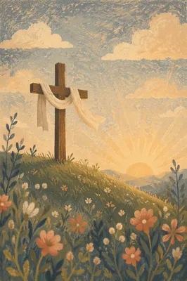 Resurrection Cross With White Easter Cloth