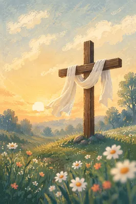 Easter Resurrection Cross with Draped White Cloth
