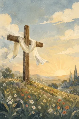 Easter Cross with White Draped Cloth