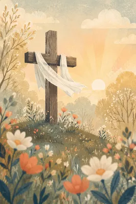 Easter Resurrection Cross in Spring Meadow