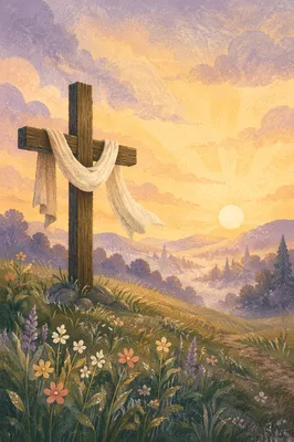 Easter Resurrection Cross on Spring Hillside