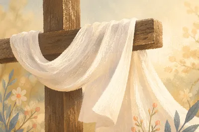 Resurrection Cross with Draped White Cloth