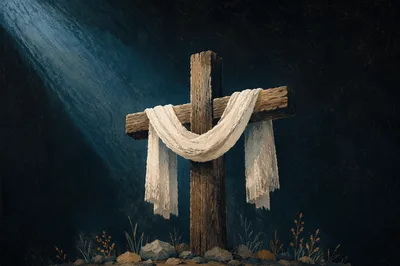 Resurrection Cross Draped in White Linen