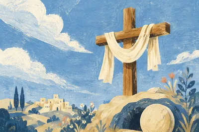 Easter Resurrection Cross With Draped White Cloth