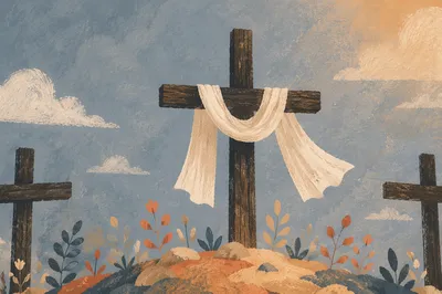 Resurrection Cross with Draped White Linen