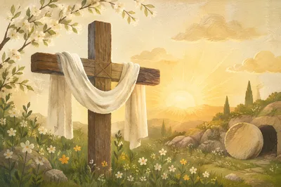 Resurrection Cross Draped in White Linen
