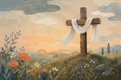 Resurrection Cross Draped in White Cloth