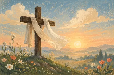 Easter Resurrection Cross with Draped White Cloth