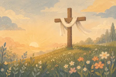 Easter Resurrection Cross on Misty Hillside