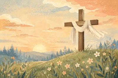 Resurrection Cross at Spring Sunrise