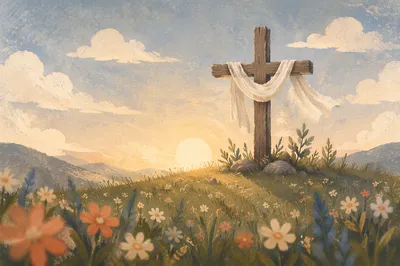 Easter Resurrection Cross on Misty Hillside