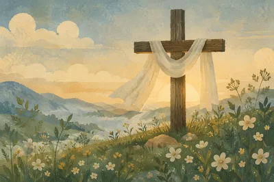 Easter Resurrection Cross with White Linen