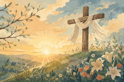 Easter Resurrection Cross with Draped White Cloth