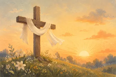 Resurrection Cross at Spring Sunrise
