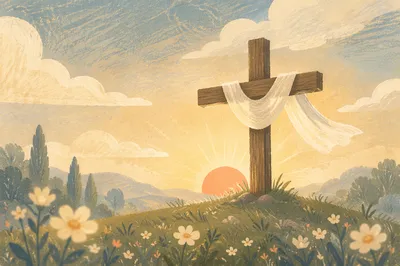 Sunrise Resurrection Cross with White Cloth