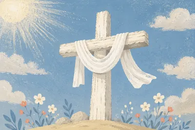 Easter Resurrection Cross with White Cloth