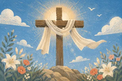 Easter Resurrection Cross with White Cloth