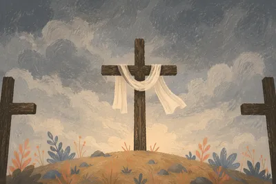 Resurrection Cross with White Easter Cloth
