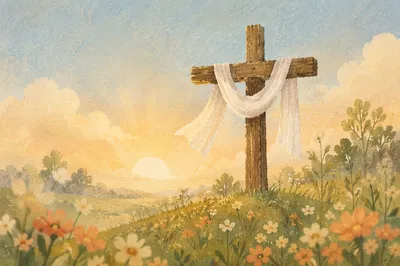 Easter Resurrection Cross with Draped White Cloth