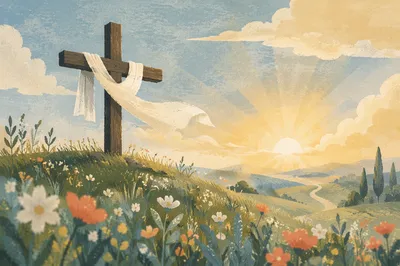Easter Resurrection Cross With White Draped Cloth