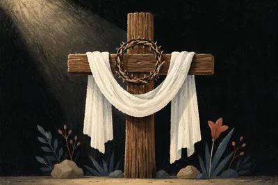 Easter Resurrection Cross With Draped White Cloth