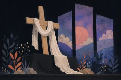 Resurrection Cross with White Easter Cloth