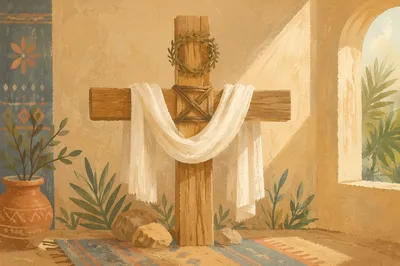 Easter Resurrection Cross with White Linen