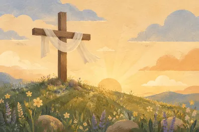 Easter Resurrection Cross with Draped White Cloth