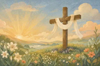 Easter Resurrection Cross with Draped White Cloth
