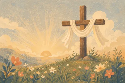 Easter Resurrection Cross with Draped White Cloth