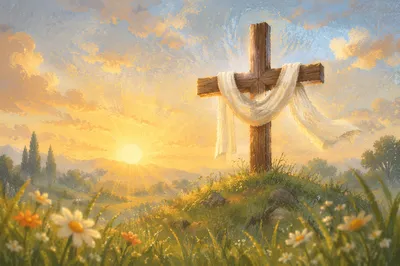 Easter Resurrection Cross in Sunrise Meadow