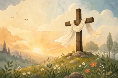 Easter Resurrection Cross with Draped White Cloth