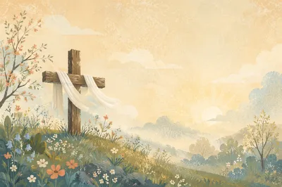 Resurrection Cross with White Easter Cloth
