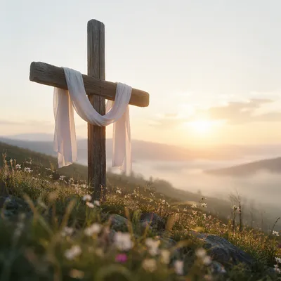 Resurrection Cross Draped in White Cloth
