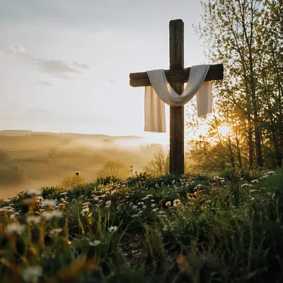 Easter Resurrection Cross with Draped White Cloth
