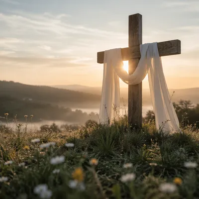 Easter Resurrection Cross with Draped White Cloth