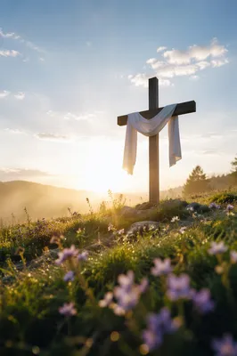 Easter Resurrection Cross on Misty Hillside