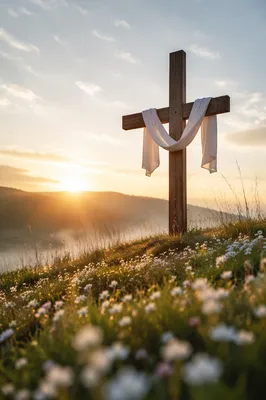 Easter Resurrection Cross with Draped White Cloth